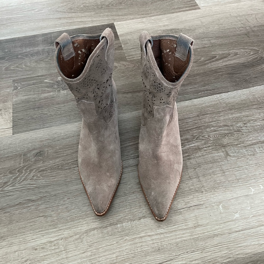 Donal J Pliner Seline cutout ankle leather suede boots tan pointed toe size 10 - Picture 6 of 11
